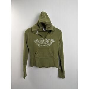 Roxy Vintage Y2K Graphic V-Neck Hoodie Green Woman’s Size Large